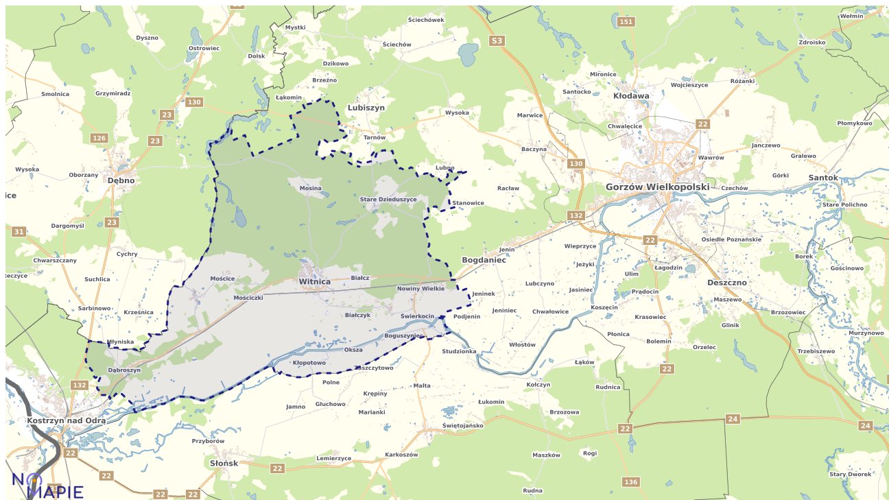 Mapa obszarów ochrony przyrody Witnicy