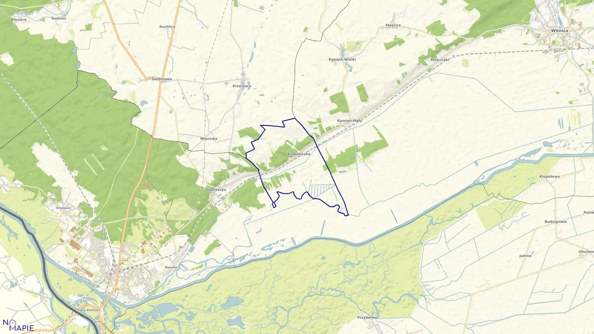 Mapa obrębu Krześniczka w gminie Witnica