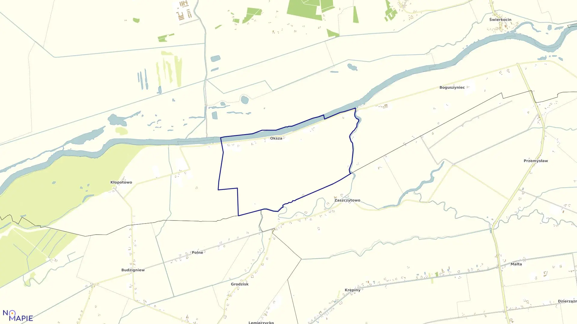 Mapa obrębu Oksza w gminie Witnica